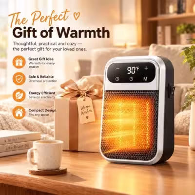 Plug-in Electric Heater, mini Ceramic Bathroom Heater That's Energy-Saving and Quiet, 800W Heater with 12-Hour Timer, Constant Temperature, and Overheat Protection, Suitable for the Bedroom 1
