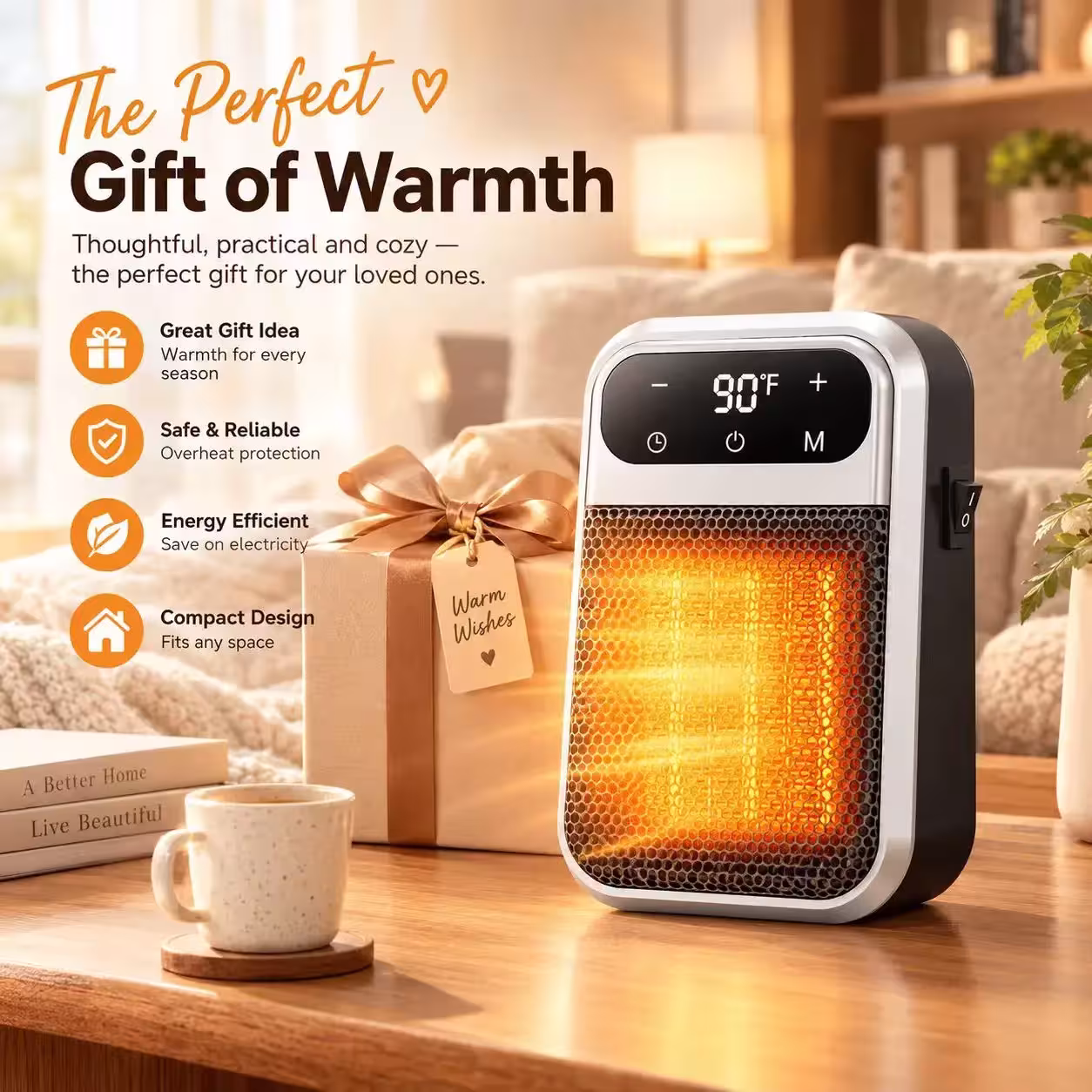 Calentador cerámico compacto para baño, 800W, con temporizador y protección contra sobrecalentamiento