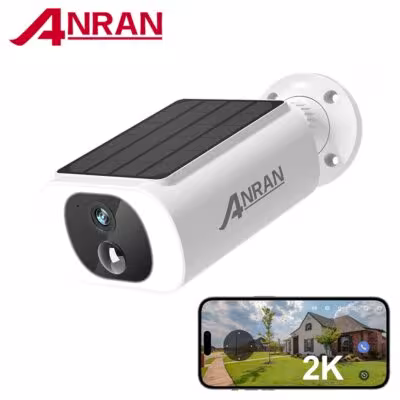 Anran Solar Camera, 2.4g Wifi Camera, 2K Security Cameras for Home Protection, Camera with Solar Panel and Battery, Pir Human Detection, Local Alarm, Alexa Compatible, Color Night Vision, Ip66 1