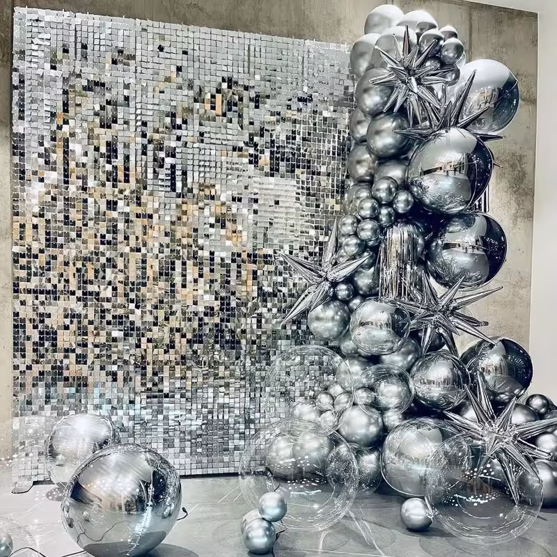 Decoración de pared brillante con escamas, plateada, 12/16/18/24 unidades, para bodas y cumpleaños