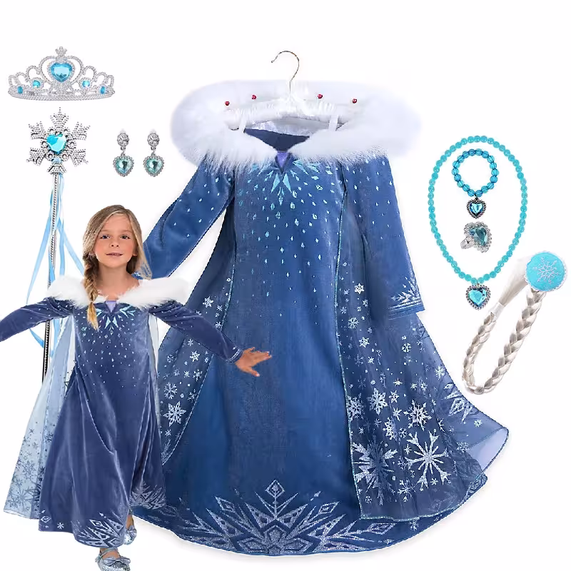 Vestito da principessa Elsa per bambine, costume invernale con maniche lunghe, per carnevale e compleanno.