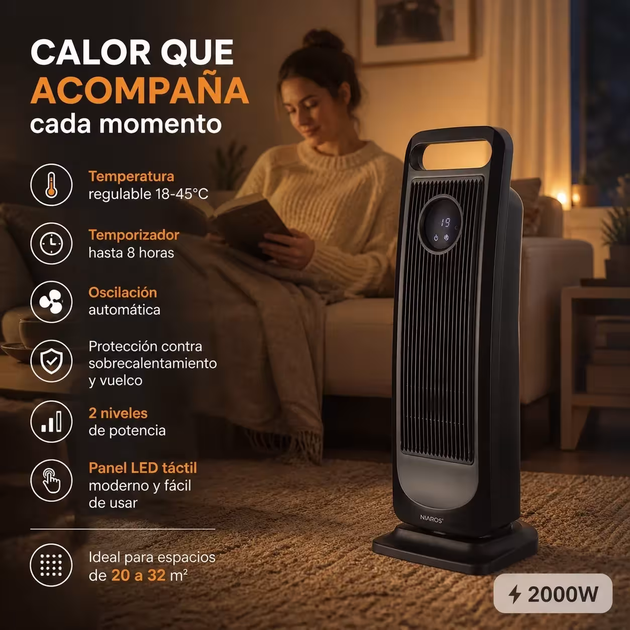 calentador de torre cerámico