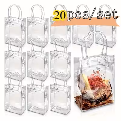 10/20Pcs Transparent Gift Bag with Handle Wedding Birthday Party Candy Gift Packaging Reusable Tote Bag Christmas Baby Shower 1