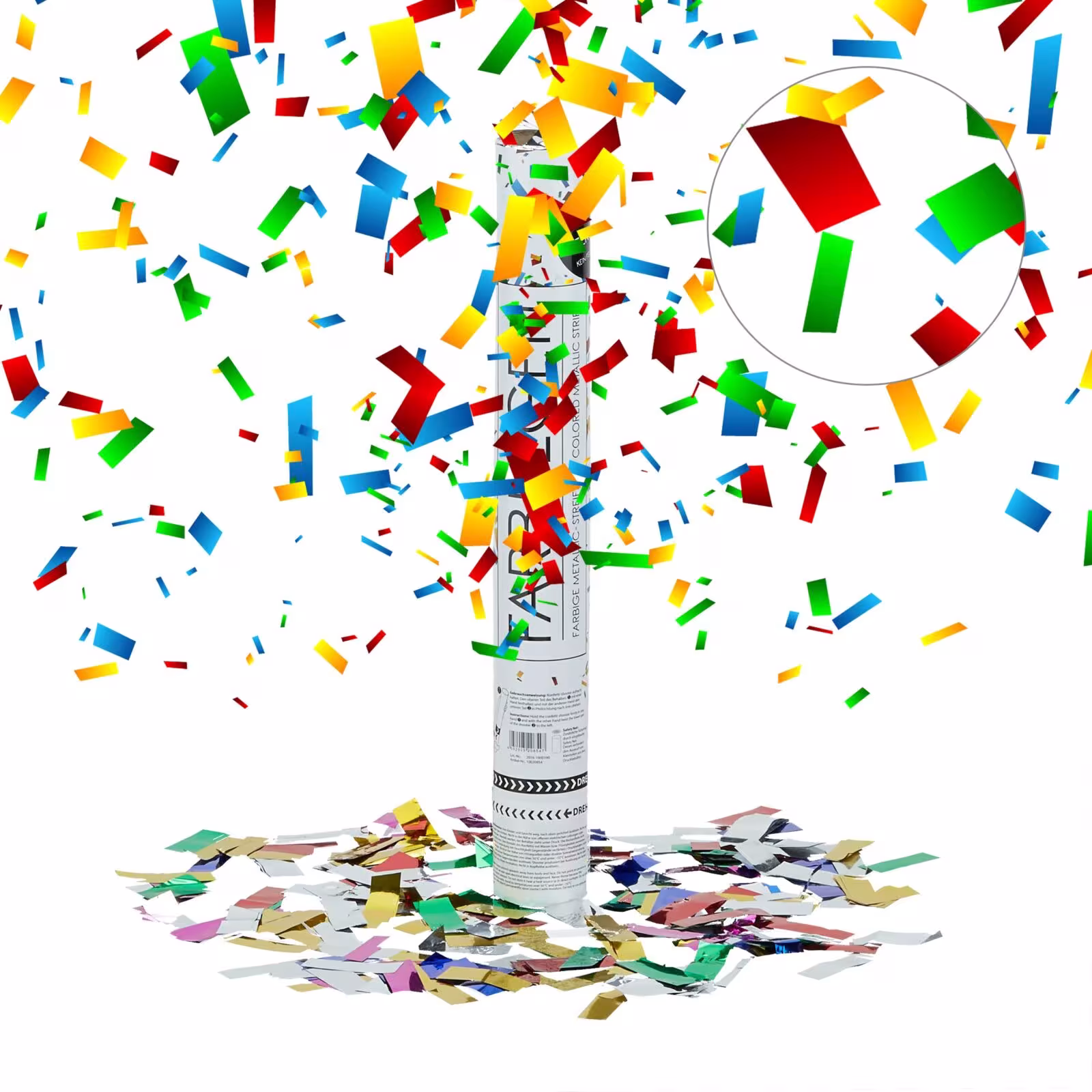 Pistola de confeti de 40 cm, confeti de lámina metalizada brillante, para bodas y cumpleaños, efecto de altura de 6-8 metros, multicolor, Relaxdays