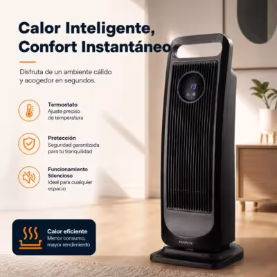 2000W Ceramic Tower Heater with Automatic Oscillation, Adjustable 18-45°C Thermostat, 8h Timer and Touch LED Panel, Silent PTC Heating for Home, 19x18x51cm 1