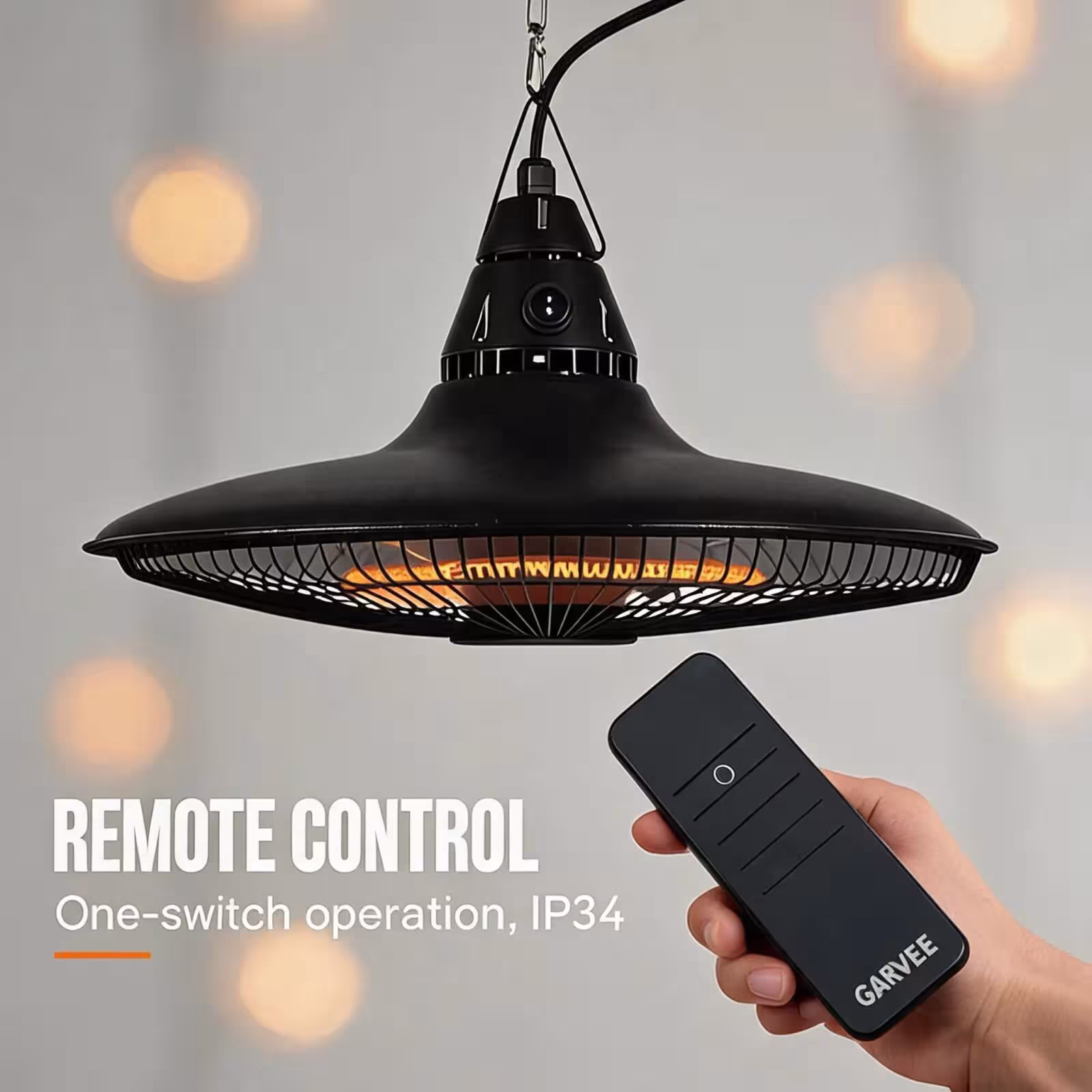Riscaldatore a infrarossi da soffitto per terrazza P05-GR15B, tubo di riscaldamento in fibra di carbonio da 1500W, IP65, con telecomando