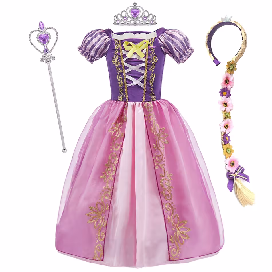 Mergaitės Rapunzel princesės suknelė vaikams, kostiumas karnavalui, gimtadieniui, Helovinui