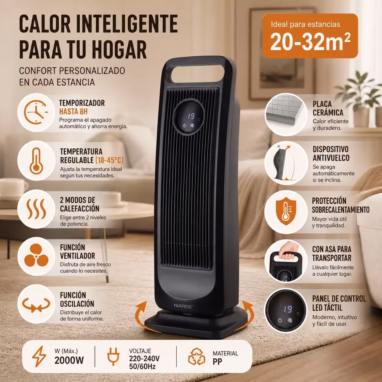 calentador de torre cerámico