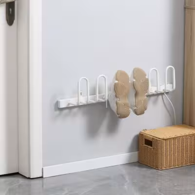 Electric Shoe Dryer with Wall Mount, Heats Up to 55°C, Sturdy Steel Frame, White Finish, Compact 76 x 13 x 17 cm, Dries Up to 3 Pairs of Shoes, Boots, Gloves & Socks, Space-Saving for Garage or Hallway, 10 kg Load Capacity, Wall Mounting Kit Included 1