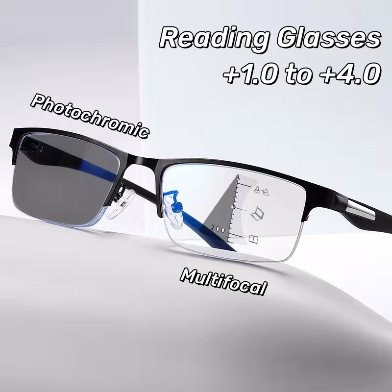 Progresiniai fotochrominiai akiniai skaitymui su mėlynos šviesos filtru vyrams