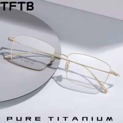 TFTB New Men's Business Luxury Pure Titanium Glasses Ultra Light Retro Square Flexible Exquisite Fashion Eyeglasses Frame 6282 1