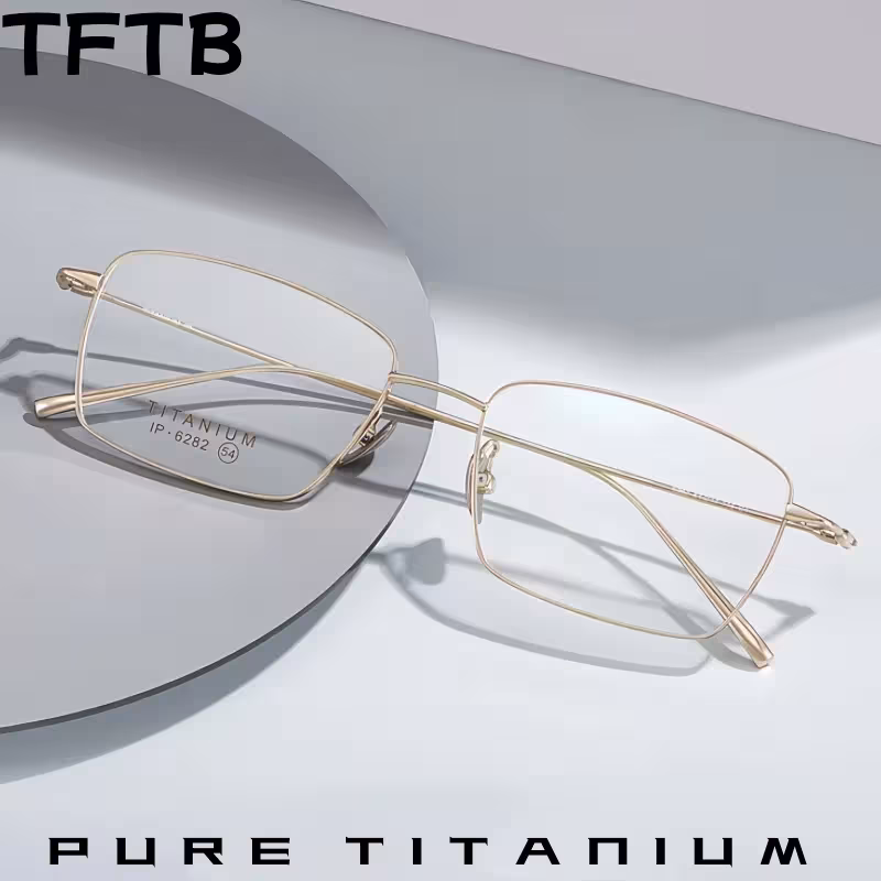 Gafas de hombre para negocios, fabricados en titanio puro, diseño cuadrado retro, extremadamente ligeros, montura flexible