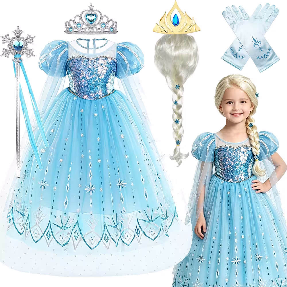 Vestito da principessa Ice Queen blu per bambine, vestito in tulle per compleanni e carnevali