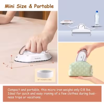 Handheld Iron Lightweight Wrinkle Removing Iron for travel Non-stick Multifunctional Dry Iron ceramic base plate 1