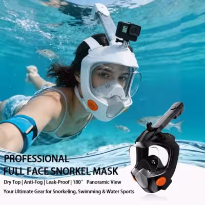 Full Face Snorkel Mask 180° Panoramic View Dry Top Snorkel Anti-Fog Leak-Proof Safe Breathing Swimming Diving Gear for Adults 1