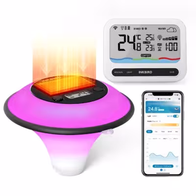INKBIRD IBS-P05-W Solar Powered Pool Thermometer with 5G WiFi Gateway Light Sensing On Off Water Temp Comfort Level Indication 1