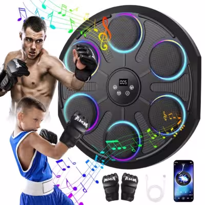 Smart Bluetooth Boxing Machine Wall Mounted LED Lights 12 Speed Levels Interactive Punch Training Home Fitness Reaction Training Equipment for Adults Kids Music Sync Boxing Trainer Punching Target Wall Punch Machine 1