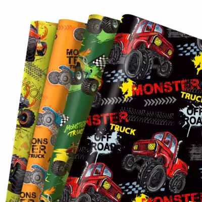 12pcs Cartoon Monster Truck Gift Wrapping Paper Birthday Wrappers Decoration Baby Shower Party Crafts Presents Packing Paper 1