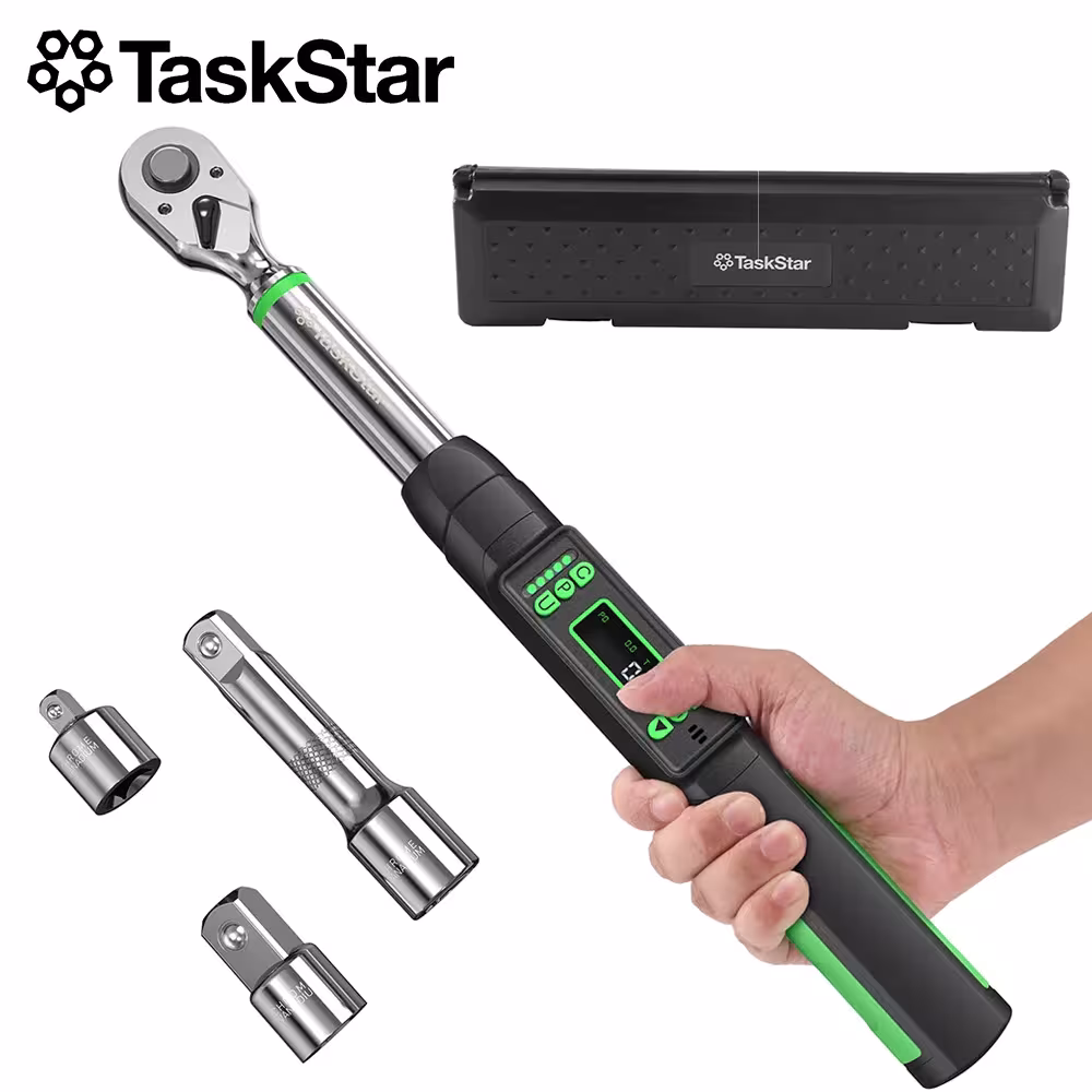 TaskStar 3/8 colio skaitmeninis momentinis veržliaraktis su 1/4″ ir 1/2″ adapteriais, 0-220N.m