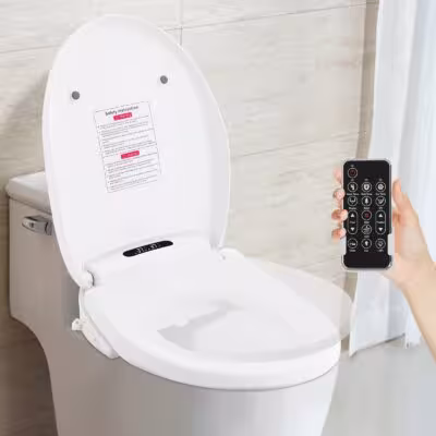 1300W Smart Heated Bidet Toilet Seat, 51cm Electric Toilet Cover Seat Intelligent V-Seat, LED Light Remote/Buttons 1