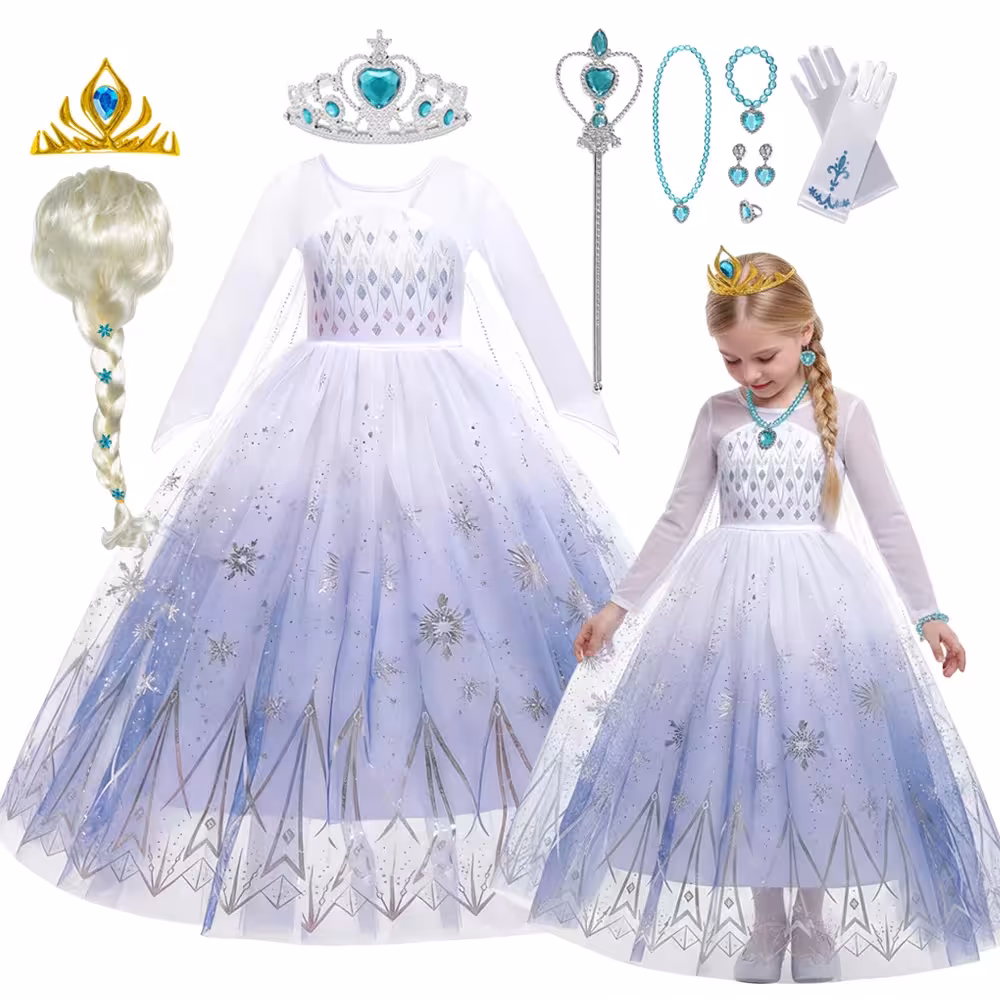 Robe Elsa pour filles, costume de princesse pour Halloween, idéale pour les anniversaires et les fêtes pour enfants