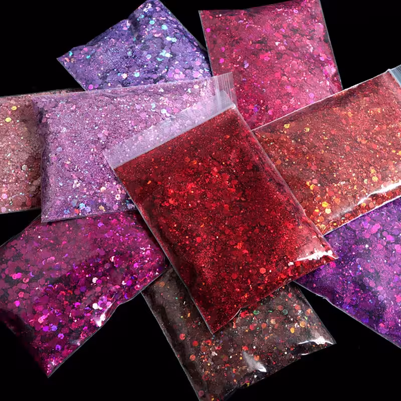 Mélange de paillettes de 50g pour les ongles, hexagones holographiques, décoration laser argentée