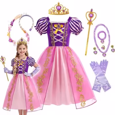 Girls Rapunzel Costume Children Cosplay Tangled Princess Dress Kids Halloween Carnival Birthday Pageant Party Clothes 1