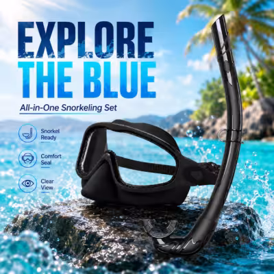 JSJM Professional Snorkeling Set Diving Mask+Wet Snorkel Tube Adult Wide View Swimming Gear Snorkel Kit For Beach Travel Diving 1
