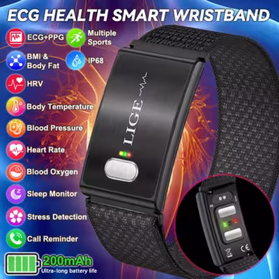 LIGE 2026 ECG+PPG Nursing Grade Smart Bracelet HRV Body Fat BMI Blood Pressure Body Temperature Men Women Health Sports Watches 1