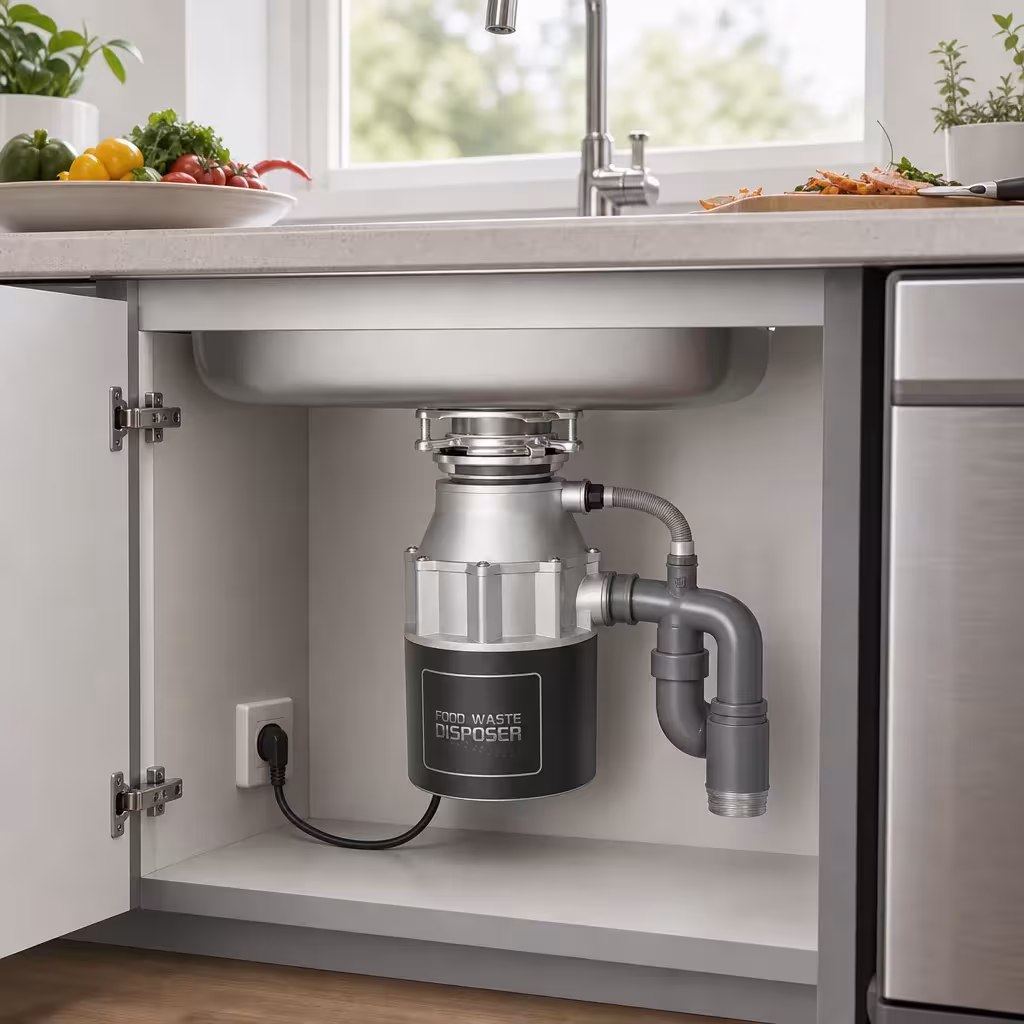 Triturador de residuos de alimentos de cocina con cable de alimentación, estándar de la UE, protección contra salpicaduras extraíble