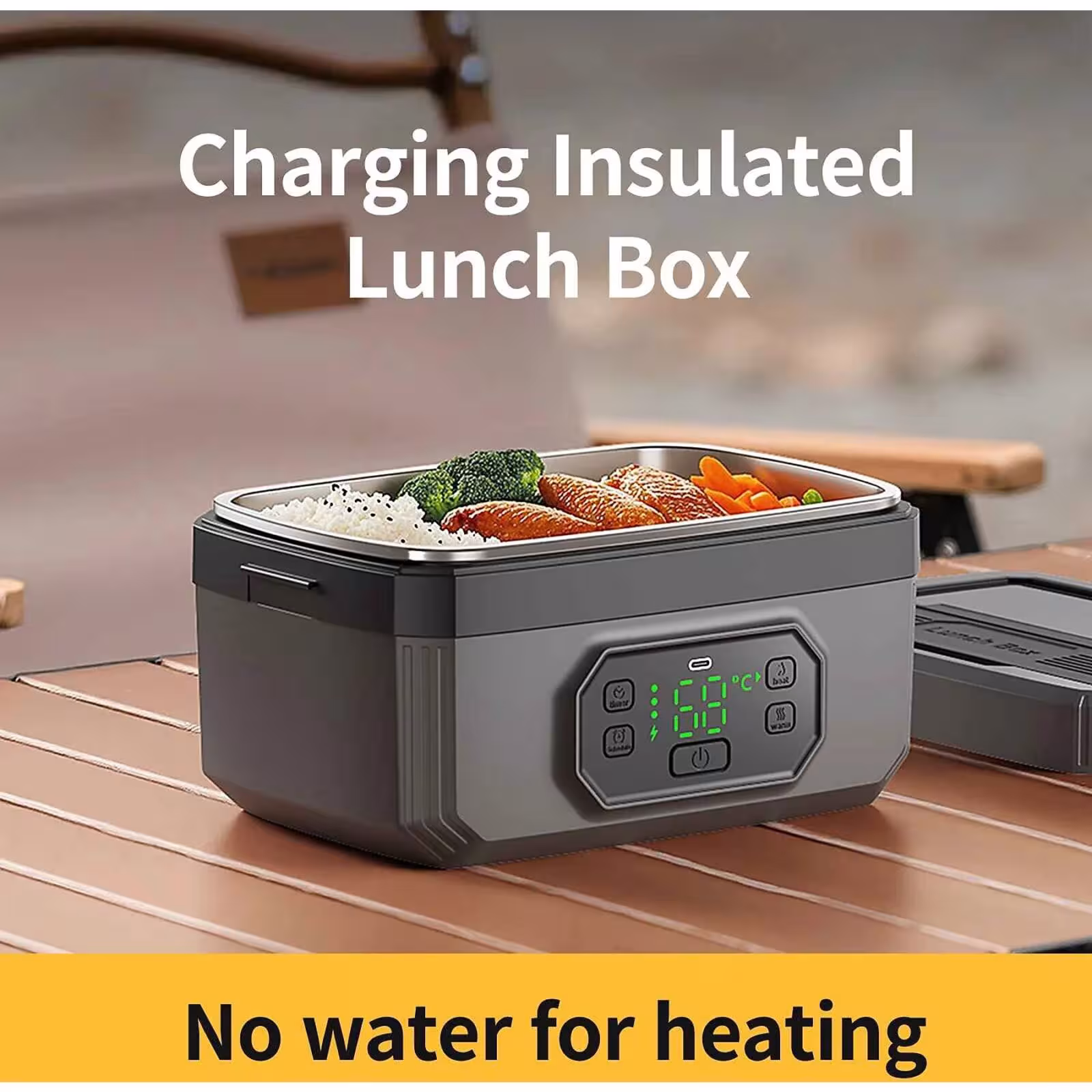 Rechargeable electric lunch box 1200ml/1600ml, 304 stainless steel, 50W Type-C fast charging