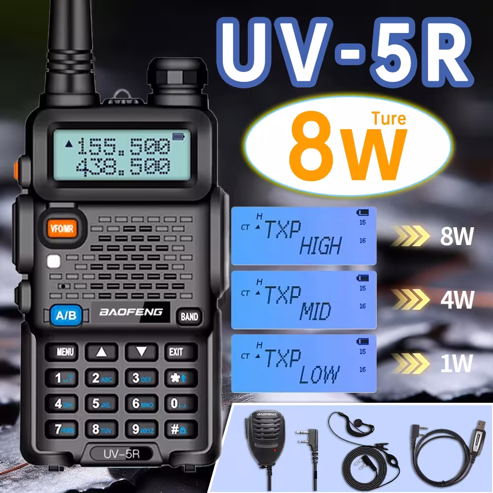 Baofeng UV-5R 8W Tri-Power radijo stotelė VHF UHF 128CH dvigubo diapazono
