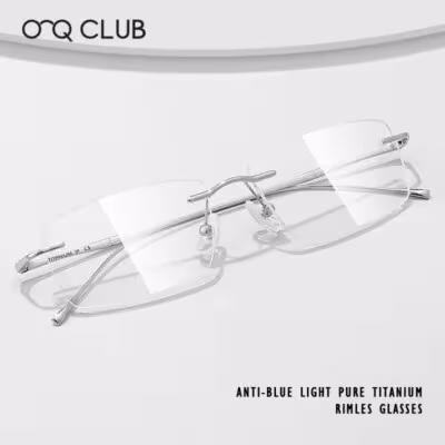 O-Q CLUB Ultra-light Titanium Reading Eyeglass Frames Men Fashion Simple Rimless Myopia Glasses Customized Prescription Glasses 1