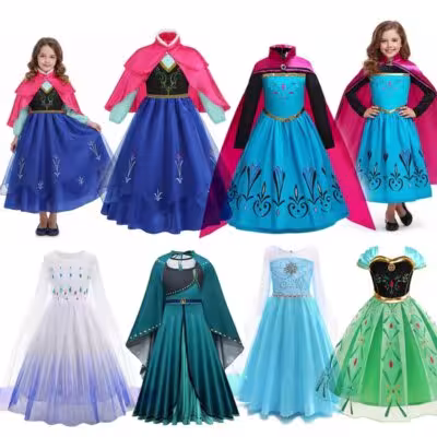 Girls Elsa Anna Princess Dress Cosplay Mesh Sequin Snow Queen Costumes Kids Halloween Carnival Birthday Party Gowns 1