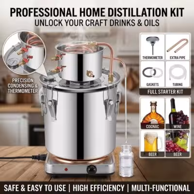 Alambic Distiller Alcohol Moonshine 5 Gal|SIHAO DIY Moonshine Still Alcohol Distiller Boiler Essential Oil Extraction Kit Home Brewing Wine Making Machine with Thermometer 1