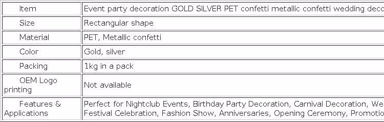 Confetti 1kg rectangular gold and silver