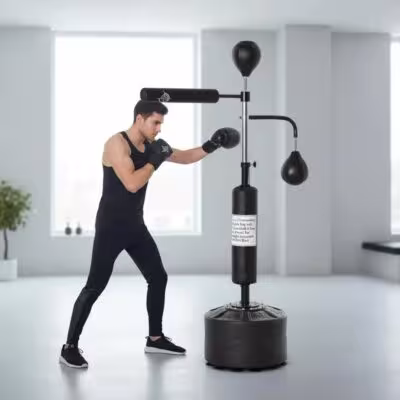 4-in-1 Stand Boxing Bag Black, Height Adjustable 160-230 Cm, Overall Dimensions 88X50X230 Cm, with 2 Speed Balls, Rotating Training Bar, Stable Fillable Base for Boxing, Kickboxing, Reflex Training, Home Fitness, Total Weight 7.5 kg 1