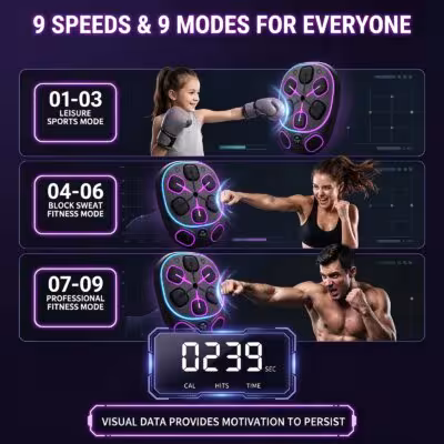 Podofo Wall Mounted Smart Music Boxing Trainer With 6+2 LED Light Reaction Striking Pads Bluetooth Connected Electronic Punching Target Machine Multifunctional Stress Release Workout Equipment For Home Indoor Fitness Entertainment Training Tool 2