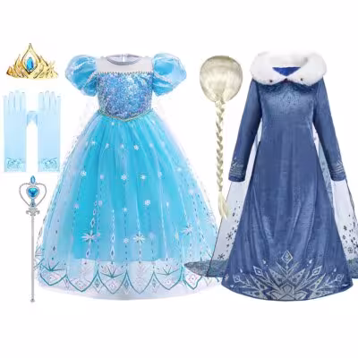 Children Snow Queen Costume Kids Elsa Cosplay Performance Sequins Disguise Girls Princess Party Elegant Fantasy Halloween Dress 1