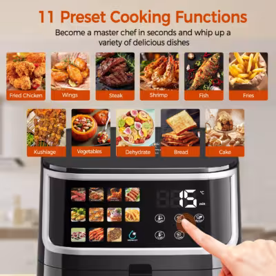 Patbrela Non-fat fryer 8L Large Hot Air Frye with Led Screen 11 Preset Functions 1700W Multi-Function Cooking Oven 2