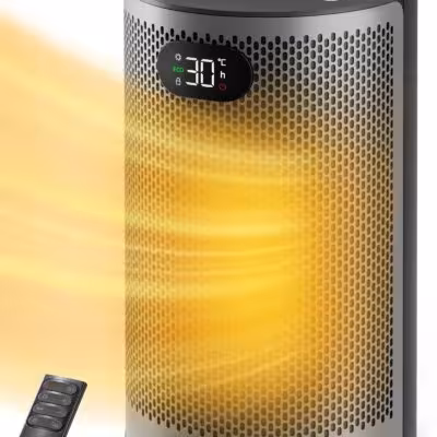 Portable Electric Heater with Remote Control Ateroll 1500W PTC Ceramic Space Heater 40cm Instant Warmth Quiet Air Blower Fan V0-Grade Fireproof Materials Overheat Protection Tilting Protection Home Appliance for Bedroom Office Desk Indoor 1