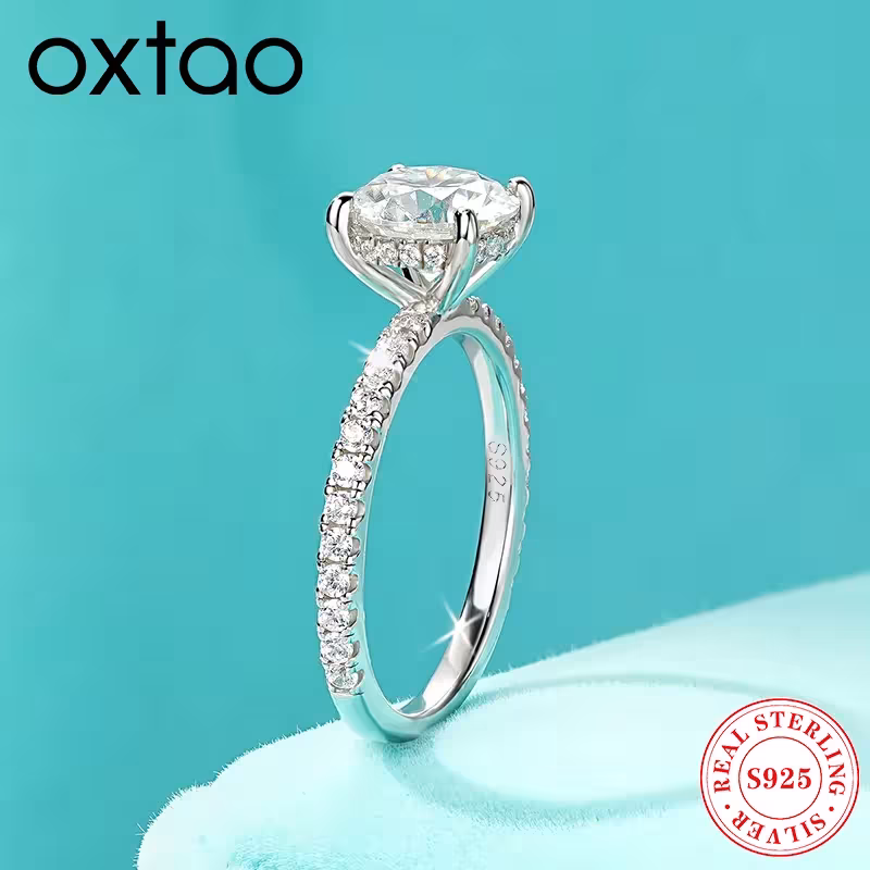 Bague de fiançailles classique OXTAO en argent 925 avec moissanite 8mm 2CT pour femmes