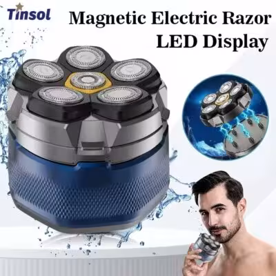 Tinsol Electric Head Shavers for Bald Men 6D Magnetic Razor Hair Trimmer USB Rechargeable LED Display Waterproof Beard Shavers 1