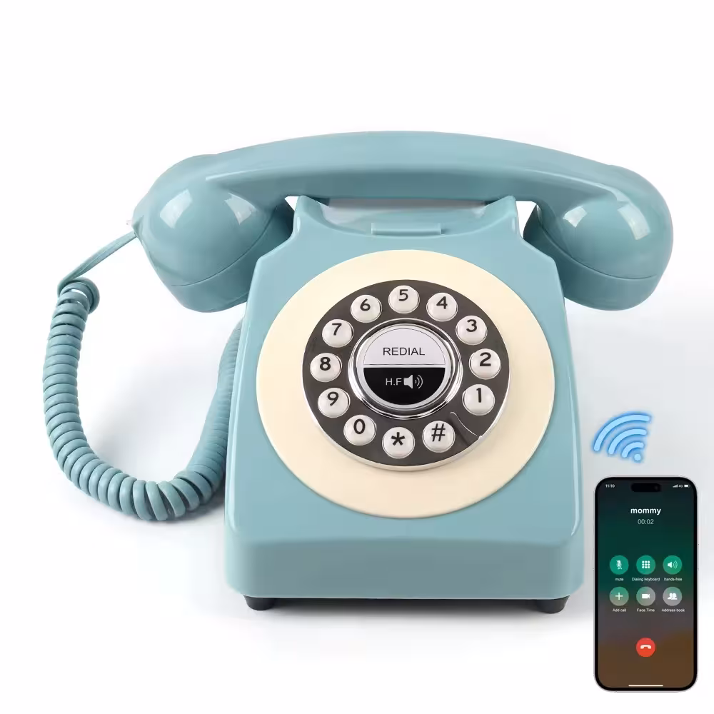 Retro Bluetooth laidinis telefonas namams, suderinamas su Android ir iOS, belaidis telefonas su garsiakalbiu