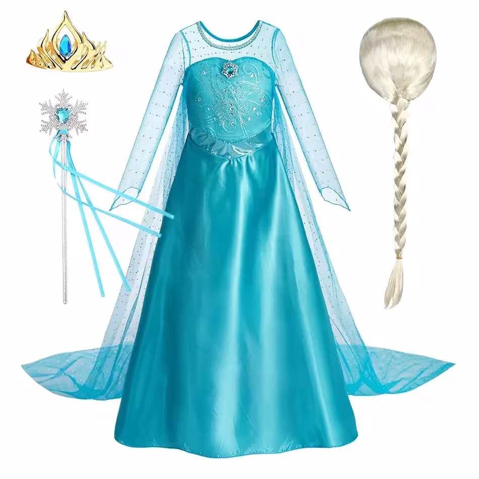 Abito Elsa per bambine, costume da regina di ghiaccio per bambini con mantello, per il carnevale