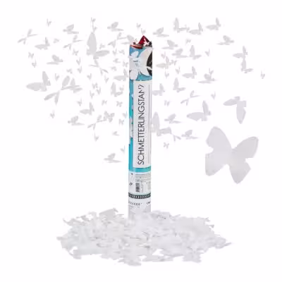 Confetti Cannon Butterflies, 6-8 m effect height, for weddings and engagements, white paper confetti, twist mechanism, 40 cm party popper, Relaxdays 1
