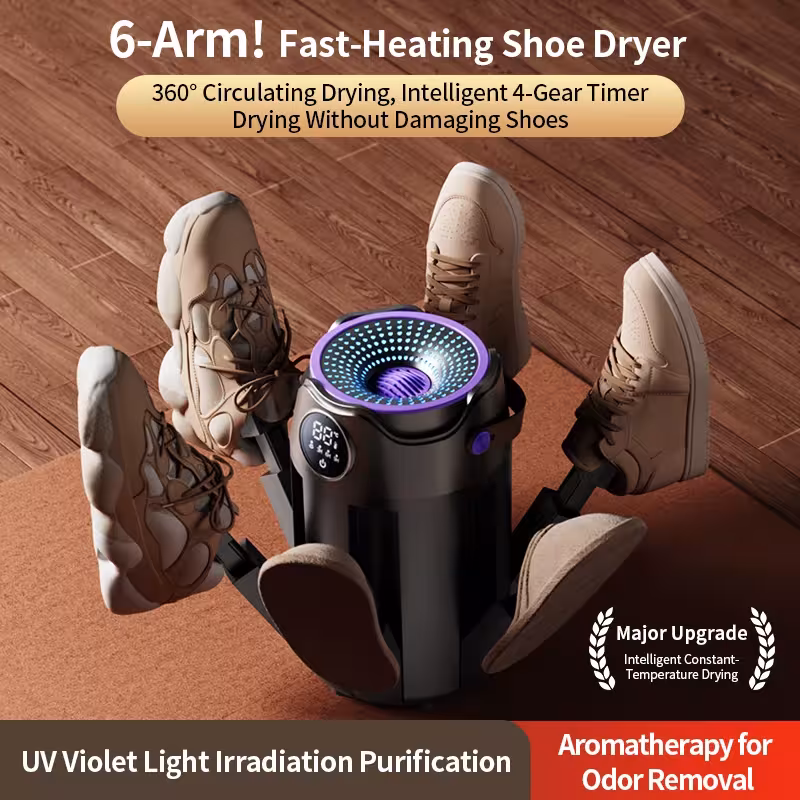 Asciugatrice intelligente per scarpe con timer, pieghevole, 6 bracci, 150W