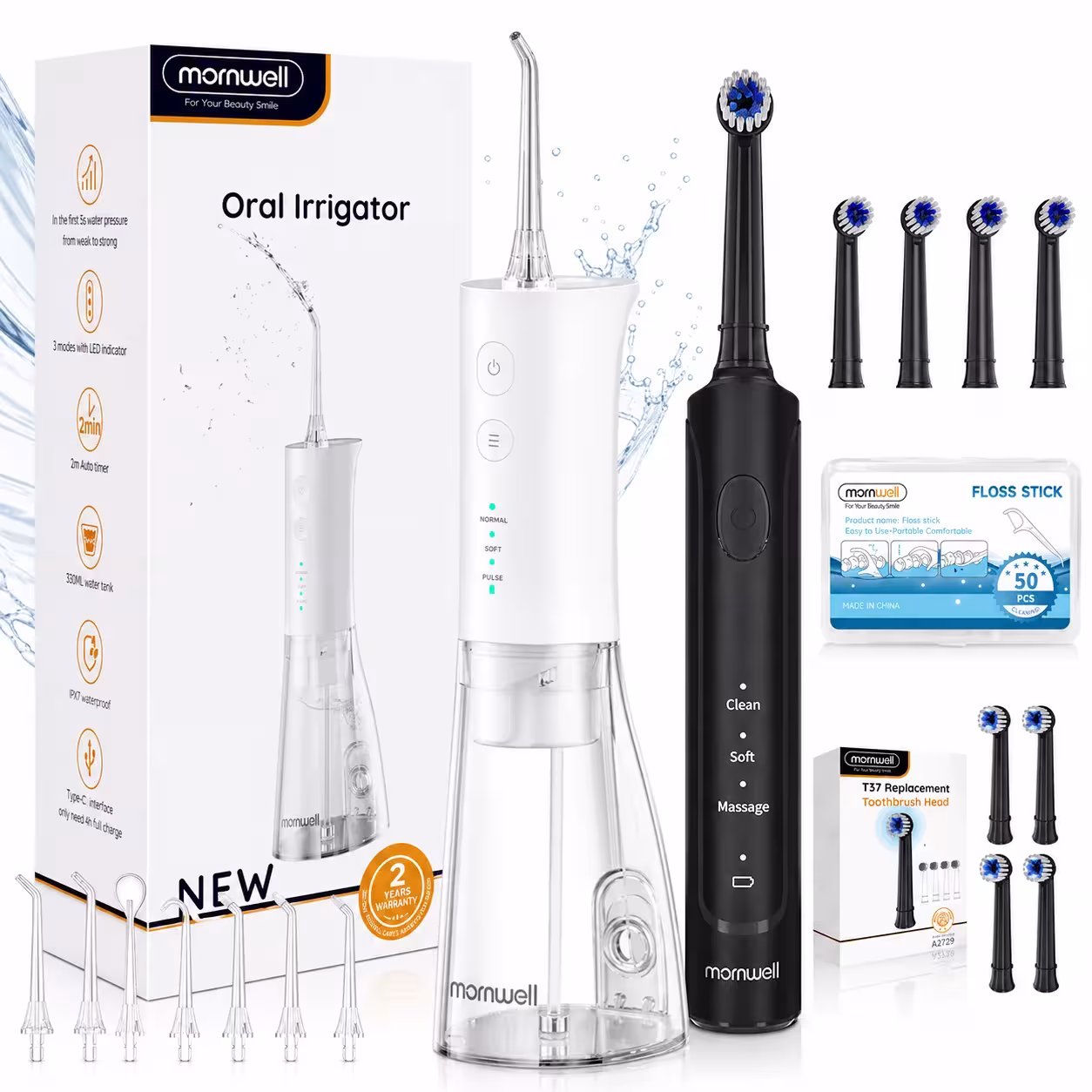 Kit de soin bucco-dentaire 2 en 1 : irrigateur et brosse à dents électrique sonique, rechargeable