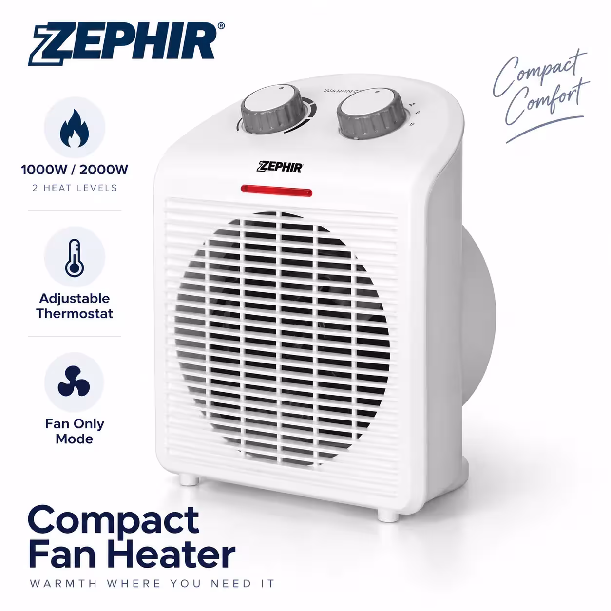 Riscaldatore portatile Zephir ZTRM5 con ventilatore 2000W, termostato regolabile