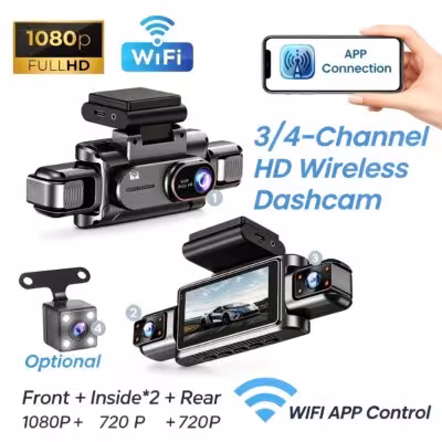 3-4 Channel WiFi Dash Cam, 1080P Full HD, APP WiFi Control, 3.5" Screen, HD Night Vision, 24H Parking Surveillance 1